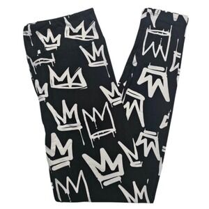 LuLaRoe Womens Leggings Size TC Black White Crowns Graffiti Kings Tall Curvy NWT